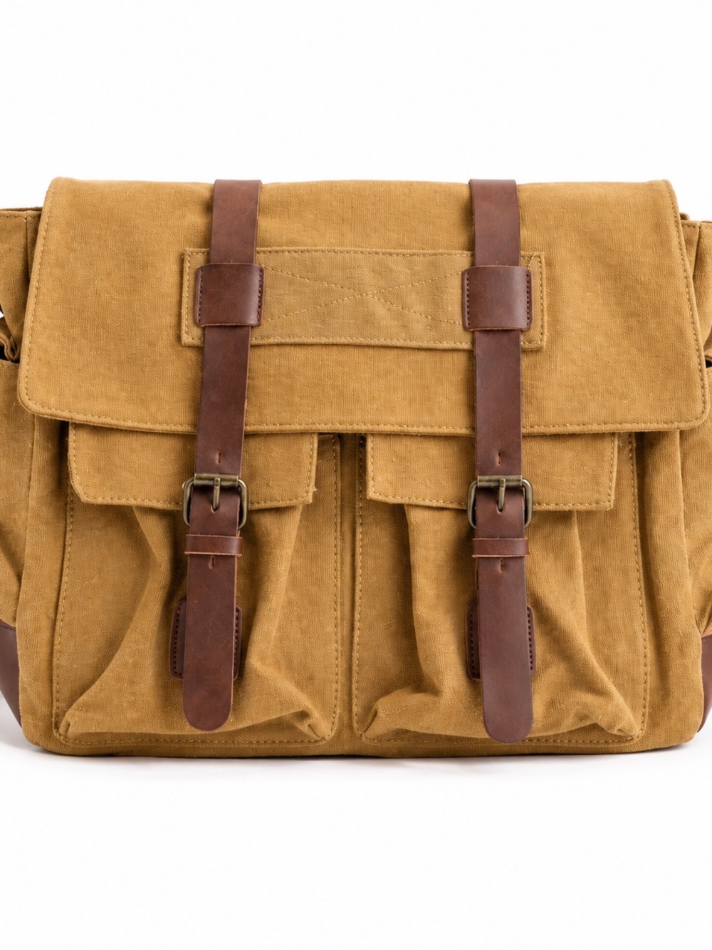 Collectif London Canvas Messenger Bag Brown Faux Leather Trim Satchel Laptop Bag